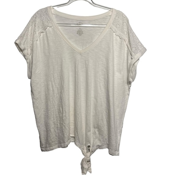 St John's Bay Folded Short Sleeve Eyelet Accent w Front Knot 100%Cotton Size XXL - Picture 1 of 5